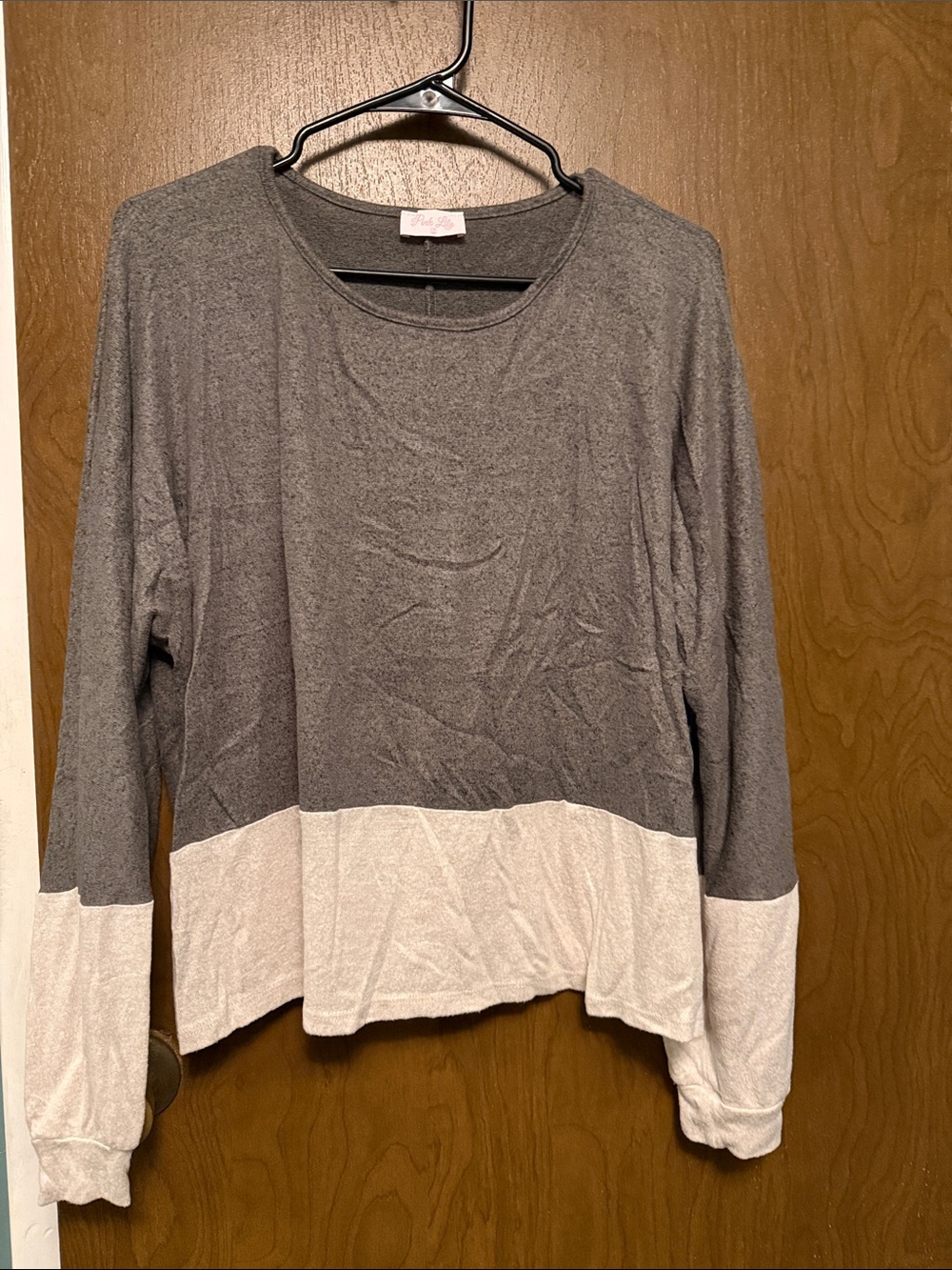 Pink Lily Gray Colorblock Crewneck Top